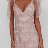 Mykonos Morning Tied Shoulder Embellished Mini Dress Blush