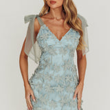 Mykonos Morning Tied Shoulder Embellished Mini Dress Sage