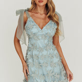 Mykonos Morning Tied Shoulder Embellished Mini Dress Sage