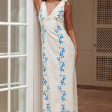 Mykonos Morning Tied Shoulder Maxi Dress Embroidered Beige