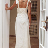 Mykonos Morning Tied Shoulder Maxi Dress Embroidered Beige