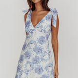 Mykonos Morning Shoulder Mini Dress Blue