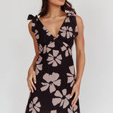 Mykonos Morning Tied Shoulder Mini Dress Floral Black