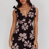 Mykonos Morning Tied Shoulder Mini Dress Floral Black