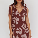 Mykonos Morning Tied Shoulder Mini Dress Floral Brown