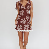 Mykonos Morning Tied Shoulder Mini Dress Floral Brown