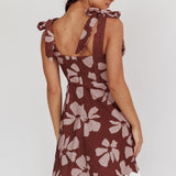 Mykonos Morning Tied Shoulder Mini Dress Floral Brown