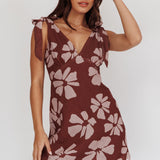 Mykonos Morning Tied Shoulder Mini Dress Floral Brown