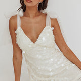 Mykonos Morning Tied Shoulder Sequin Mini Dress White