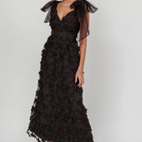 Mykonos Morning Tied Shoulder Tree Maxi Dress Black