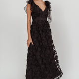 Mykonos Morning Tied Shoulder Tree Maxi Dress Black