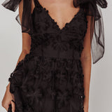 Mykonos Morning Tied Shoulder Tree Maxi Dress Black