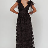 Mykonos Morning Tied Shoulder Tree Maxi Dress Black
