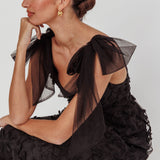 Mykonos Morning Tied Shoulder Tree Maxi Dress Black