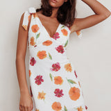 Mykonos Morning Tied Shoulder Mini Dress Flower Orange