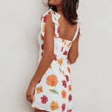 Mykonos Morning Tied Shoulder Mini Dress Flower Orange
