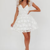 Mykonos Morning Tied Shoulder Mini Dress Embroidered Palm White