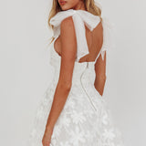 Mykonos Morning Tied Shoulder Mini Dress Embroidered Palm White