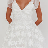 Mykonos Morning Tied Shoulder Mini Dress Embroidered Palm White