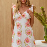 Mykonos Morning Tied Shoulder Mini Dress Flowers White