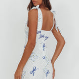 Mykonos Morning Tied Shoulder Mini Dress Bows Blue
