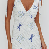 Mykonos Morning Tied Shoulder Mini Dress Bows Blue
