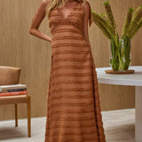 Elexia Tied Shoulder Midi Dress Textured Chocolate