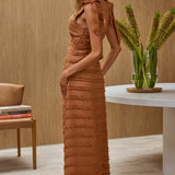 Elexia Tied Shoulder Midi Dress Textured Chocolate