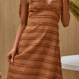 Elexia Tied Shoulder Midi Dress Textured Chocolate