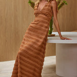 Elexia Tied Shoulder Midi Dress Textured Chocolate