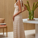 Elexia Tied Shoulder Midi Dress Textured Cream