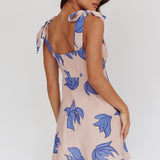 Mykonos Morning Tied Shoulder Mini Dress Plant Print Beige