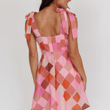 Mykonos Morning Tied Straps Diamond Mini Dress Pink