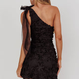 Mykonos Morning Tied One-Shoulder Mini Dress Embellished Black