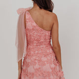 Mykonos Morning Tied One-Shoulder Mini Dress Embellished Pink