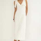 Mykonos Morning Tied Shoulder Maxi Dress Crochet White
