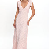 Mykonos Morning Tied Shoulder Maxi Dress Crochet Pink