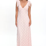 Mykonos Morning Tied Shoulder Maxi Dress Crochet Pink