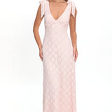 Mykonos Morning Tied Shoulder Maxi Dress Crochet Pink
