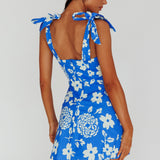 Mykonos Morning Tied Shoulder Mini Dress Floral Ocean