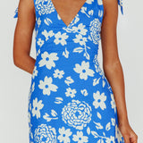 Mykonos Morning Tied Shoulder Mini Dress Floral Ocean