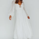 Kylin Balloon Sleeve Tied Bust Maxi Dress White