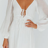 Kylin Balloon Sleeve Tied Bust Maxi Dress White