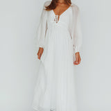 Kylin Balloon Sleeve Tied Bust Maxi Dress White