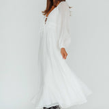 Kylin Balloon Sleeve Tied Bust Maxi Dress White