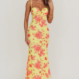 Fortune Mesh Floral Midi Dress Pink/Yellow