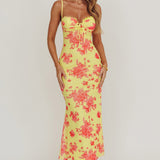Fortune Mesh Floral Midi Dress Pink/Yellow