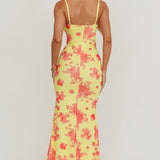 Fortune Mesh Floral Midi Dress Pink/Yellow