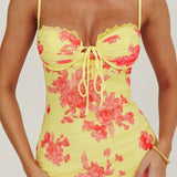 Fortune Mesh Floral Midi Dress Pink/Yellow