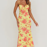 Fortune Mesh Floral Midi Dress Pink/Yellow